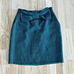 vtg 80s 100% wool bow front green black skirt evan-picone Small knee length‎